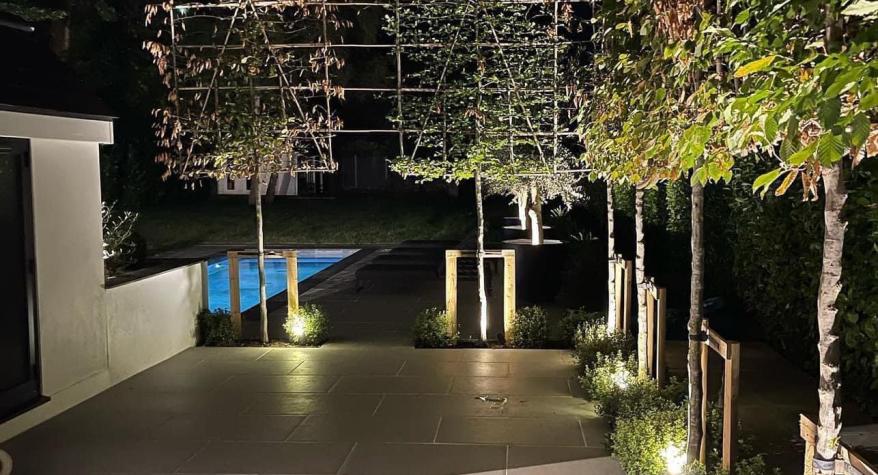 Swimming Pool Lighting With Pump House And Garden Power & Lighting